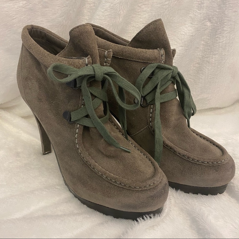 ASH Poppy Suede Leather Heeled Booties Lace Sz 39